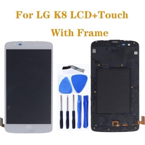 5.0" Original LCD with Frame For LG K8 LTE K350 K350N K350E K350DS LCD Display Touch Screen Digitizer assembly Repair Kit