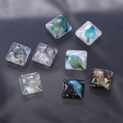 Spring style 50pcs/lot 16mm Petal leaves core geoemtry square shape resin flatback beads diy jewelry earring/garent accessory