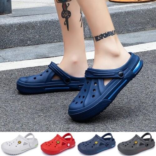 Newbeads Crocks Sandals Hole Shoes Couple Clogs Slippers Summer Men and Women Beach Flat Hollow Out Smiling Face Buckle