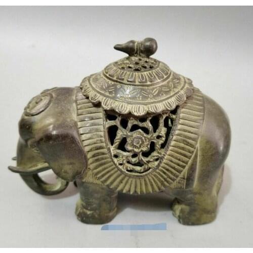 Collect Old Chinese Bronze Hand-carved Elephant Statue Incense burner