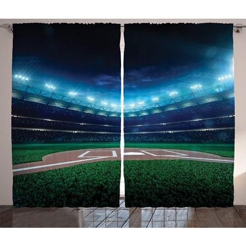 Sports Curtains Professional Baseball Field at Night with Spotlights Playground Stadium League Theme Living Room Bedroom Decor
