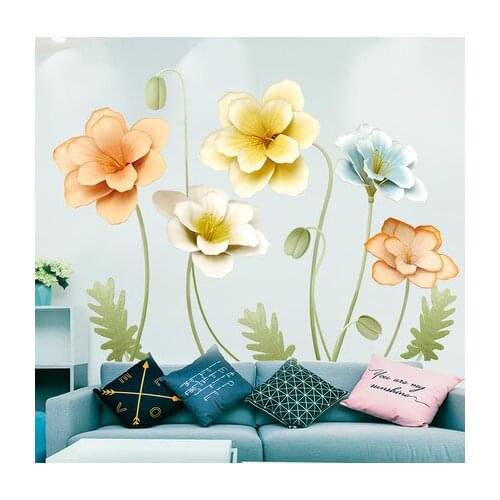 Fresh Flower Wall Sticker Sofa Living Room TV Background Wall Decoration Stickers Warm House Decor Poster Nature Art Print Mural