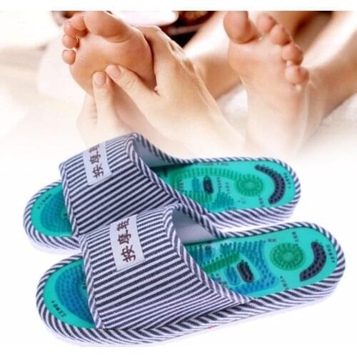 1 Pair Striped Pattern Reflexology Foot Acupoint Slipper Massage Promote Blood Circulation Relaxation Cotton Foot Care Shoes