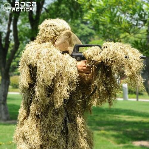 ROCOTACTICAL Advanced 3D Camouflage Suit Lightweight Military Sniper Ghillie Suit Airsoft Paintball Wargame Camo Suit Woodland