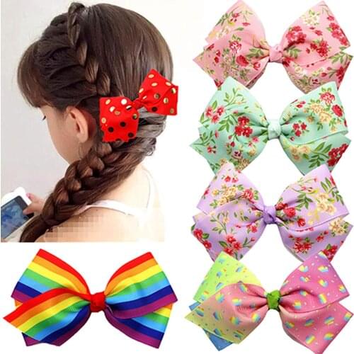 Fashion Printed Grosgrain Ribbon Bows Baby Girls Hair Clips Cute Cartoon Unicorn Bowknot Infant Bangs Hairpin Clothing Accessory