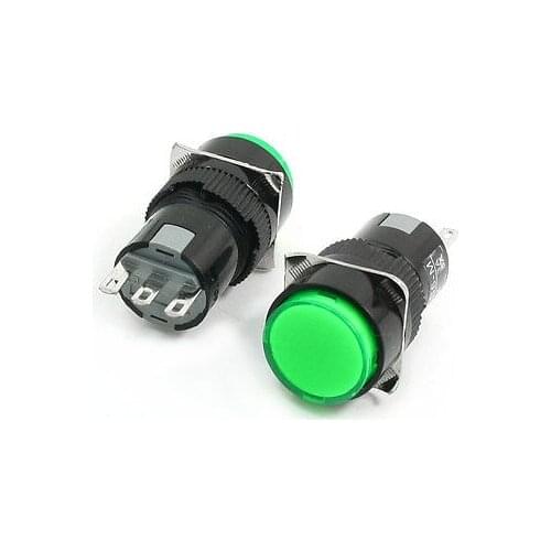 Green Round Head Non-Latching Momentary SPDT Push Button Switch
