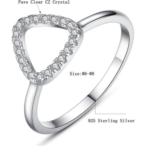 100% 925 Sterling Silver Geometric Triangle Finger Ring for Women 2019 Trendy Crystal Ring Silver 925 Jewelry Accessories
