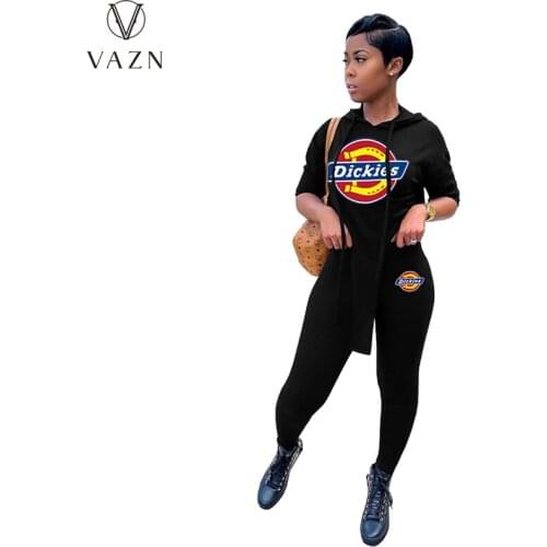 VAZN 2021 INS Short Sleeve Cartoon Letter Sport Causal Energetic Womens Clothing 2PCs Set Beach Ladies Women Suits