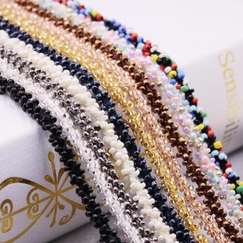 20Yards 0.5cm Blue Beading Trims Beaded Ribbon For Sewing Curtain Hair Accessories Stained Glass Beads Wraping Lace Decoration