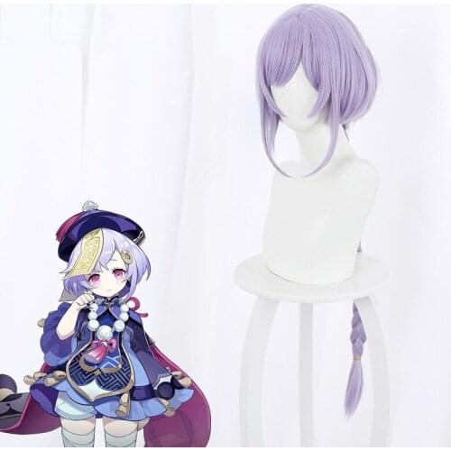 2021 Game Genshin Impact Qiqi Cosplay Wig Purple Long Hair High Temperature Resistance Synthetic Hair Halloween Carnival Party