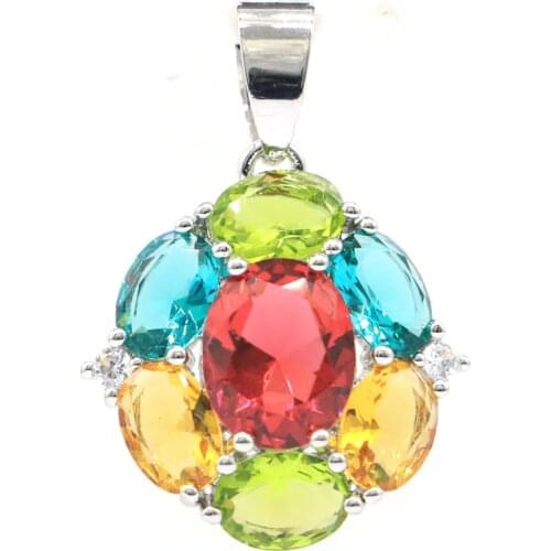 32x22mm Highly Recommend Multi Color Created Tourmaline Peridot Citrine Tanzanite CZ Bride Wedding Silver Pendant Drop Shipping