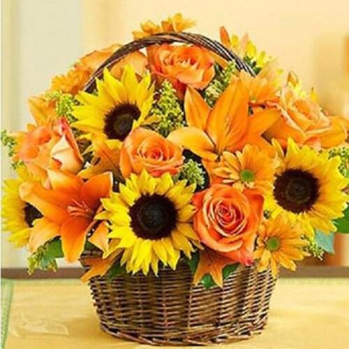 5D DIY Diamond Painting Flower Full Round Diamond Embroider Cross Stitch Beautiful Sunflower Basket Needlework Home Decorative