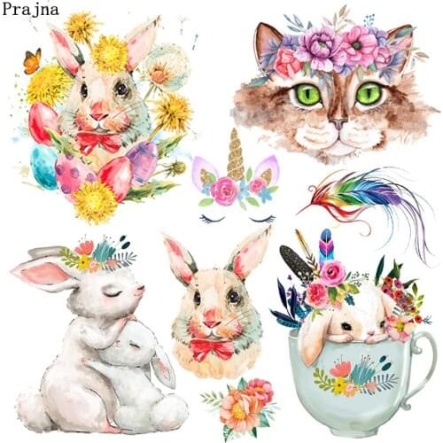 Cartoon Rabbit Cat Applique Print Iron-On Transfers For Clothing Cute Animal Heat Thermal Transfer Patches Sticker On Clothes