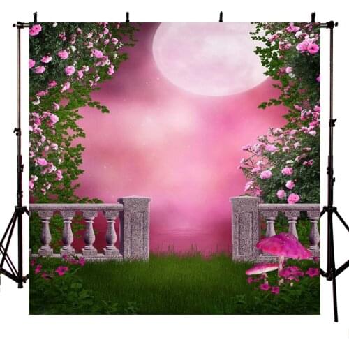 Avezano Fairy Tale Garden Photography Background Moon Pink Floral Grass Backdrop Newborn Baby Portrait Photo Studio Photocall
