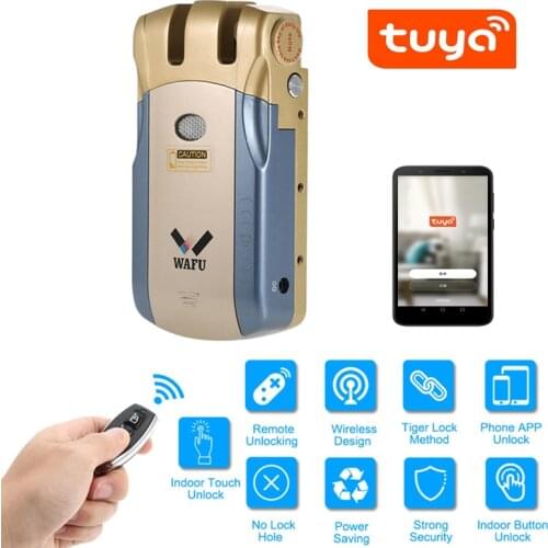 Tuya APP Bluetooth Wireless Smart Remote Control Electric Door Lock Invisible Keyless Entry Lock With 4 Remote Control