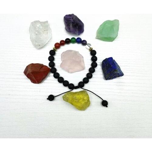Bead Chakra Bracelet 7 Chakras Lava Rock Stone Bracelet Natural Stone Yoga Rough stone Relax Healing