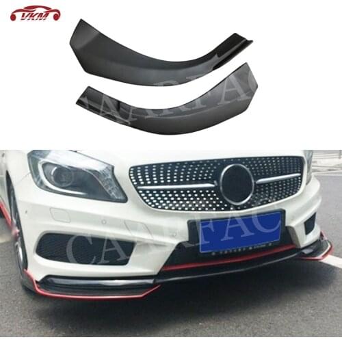 For W176 Carbon Fiber Black Front Lip Splitters Spoiler Side Canards Flaps for Mercedes Benz A Class A180 A200 2013-2019