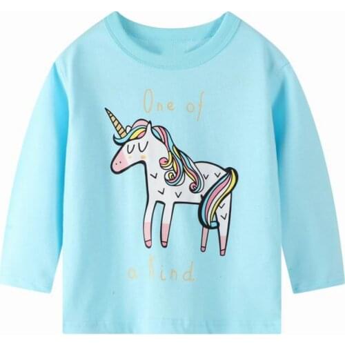 27kids Fashin Girls Spring Autumn Cotton Toddler Baby Unicorn Pattern Tops Long Sleeve T-Shirt Casual Light Blue Clothing