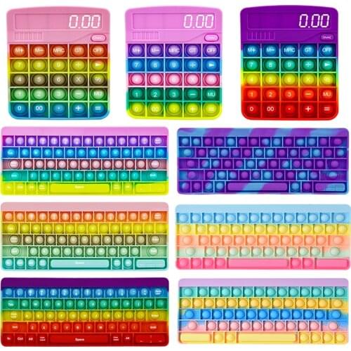Rainbow Keyboard Push Bubble Fidget Toys Multi-Color Keyboard Calculator With Words Toy For Children Desktop Antistress Toys