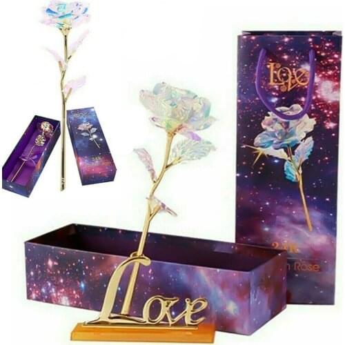 24K Gold Foil Rose Flower Wedding Party Decoration Artificial Flowers Valentine Gifts With Love Base For Girlfriend Mom Wife