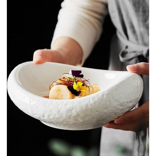 European-style Irregular Ceramic Tableware Bowl Noodle Bowl Plate Steak Salad Snack Cake Dishware Insulation