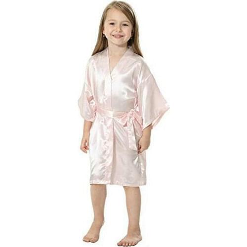 Flower Girl Kimono Robe Kids Sleepwear Nightwear Children Bathrobe Wedding Dress Floral Silk Satin Night Gown 4/8/12 Sizes Child