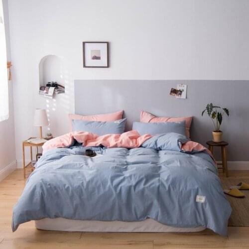 4 pcs Solid Color Bedding Set with Flat Bed Sheet Cotton Hotel Home Duvet Cover Sets AB Colors parure de lit 2 personnes T316