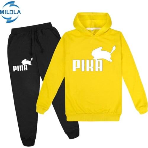 Takara Tomy Pikachu Pokemon Go Anime Tracksuit Kids Eleves Print Hoodies Pants 2pcs Set Baby Boys Girls Clothing Outfits