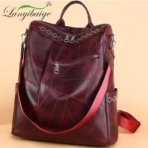 Brand Designer Large Capacity Retro Trendy Backpack 2021 Leather Backpacks Women Casual Back Pack School Bags For Teenage Girls