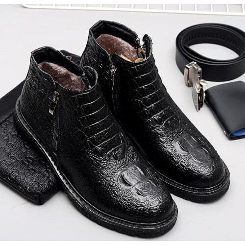 2019 autumn and winter new mens boots fur warm snow boots mens shoes footwear fashion male leather ankle boots large size 46