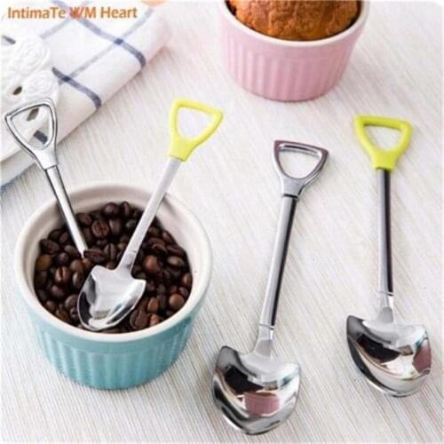 Stainless Steel Spoon Long Handle Shovel Shape Fork Coffee Ice Cream Soup Honey Spoon Handle Spoons Kitchen Accessories