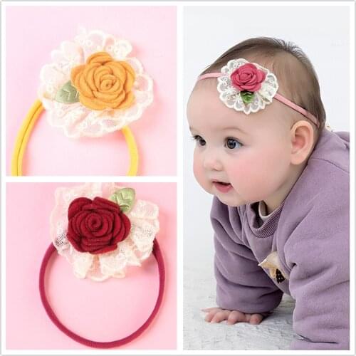 Rose Flower Nylon Headbands Baby Accessories Lace Headwraps Seamleass Headband For Children Baby Girl Headwear Hair Accessories