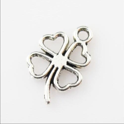 New 40Pcs Tibetan Silver Color Clover Flower Heart Charms Pendants 11x17mm