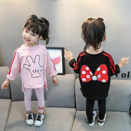 Spring and autumn new girls' cotton sweater + pants two piece girls' Pullover Sweater girls' housewear girls' sportswear bow pri