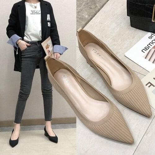 New versatile knit shallow mouth pointed shoes thick with professional tooling shoes high heels women