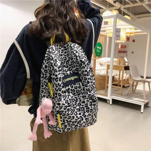 Real Shot Color Leopard Print Backpack Japan and South Korea Large-capacity Tide Brand Joker Backpack Female Student Backpack