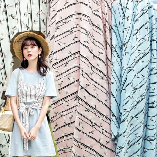 Print Chiffon Dress Stretchy Fabric Strip Flower Soft DIY Cosplay Skirt Trousers Material