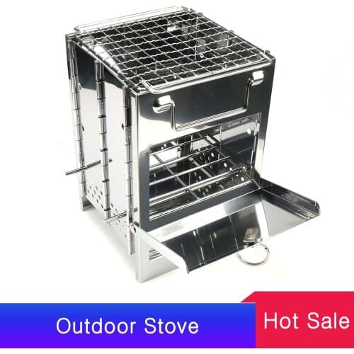 Folding Stainless Steel Backpacking Wood Burning Stove Mini BBQ Grill with Carry Bag for Backpacking Hiking Camping Cooking