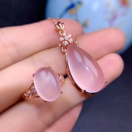 Natural and Real Rose Quartz jewelry set Natural Real Rose Quartz 925 sterling silver 1pc pendant,1pc ring