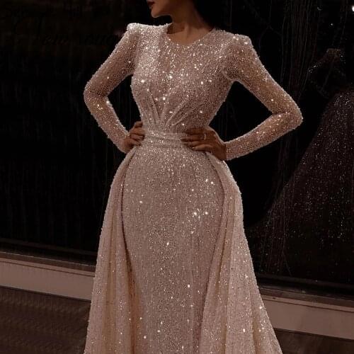 Handmade Beading Ivory Evening Dress With Train 2021 Robe De Soiree Turkish Dubai Prom Dress For Wedding Middle East Party Night