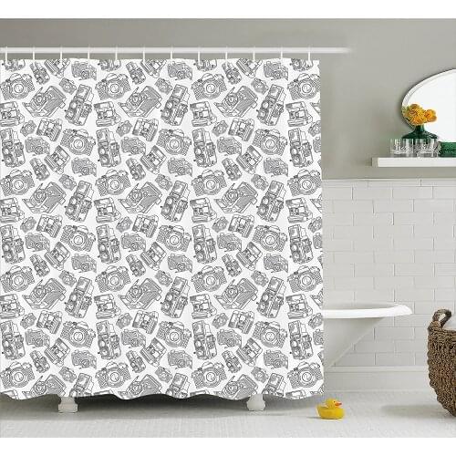 Vintage Shower Curtains Antique Old Camera Monochrome Design Photography Hobby Technology Theme Bathroom Curtain Bath Mat