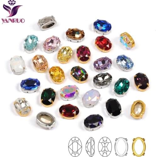 YANRUO 4120 Oval Pointed Back Sew On Rhinestones Glass Handicraft Stones Strass Crystal Gems For DIY Jewelry Crafts
