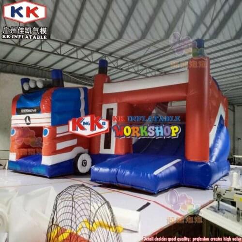 Fire castle combo slide fire truck fireman kids jumping inflatable bouncy castle