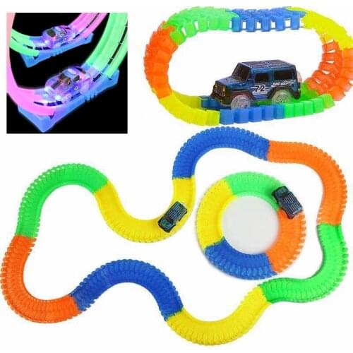 Railway Glowing Flexible Car Toys Children Racing Bend Rail Track Led Electronic Flash Light Car DIY Toy Kids Gift