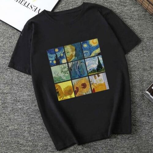 Premium Summer Fashion Tshirt Women Casual Harajuku Vintage Van Gogh Graphic Tees O Neck Short Sleeve Loose Tops Female T-Shirt