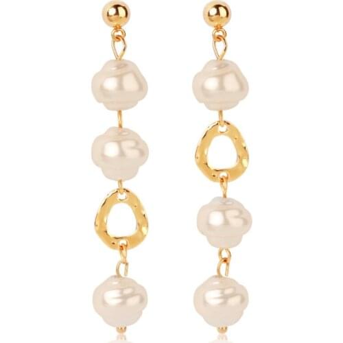 LEADERBEADS Asymmetric Simulated Pearl Long Tassel Earrings Korea Bohemian Imitation Pearl Dangle Earrings Women Accessories