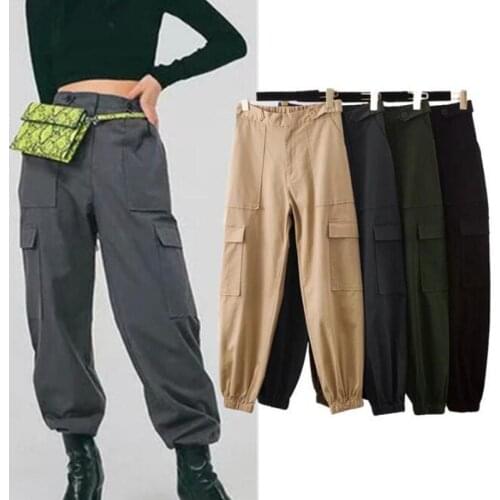 Women casual loose cargo pants bunch foot zipper pockets female fashion harlan sport trousers pantalones