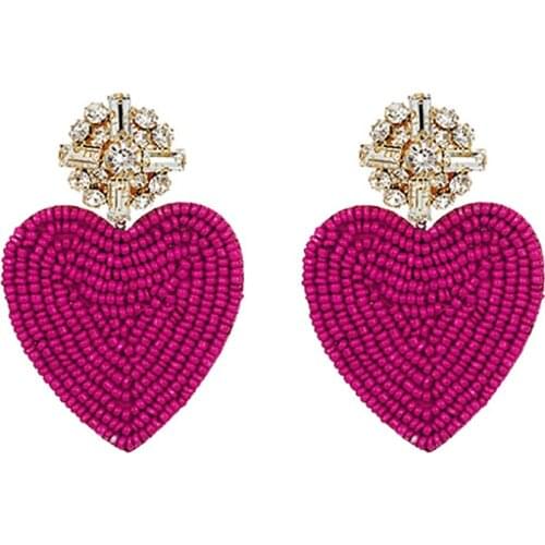 ZHINI Fashion Enthic Flower Crystal Dangle Earrings for Women 15 Color Beads Heart Drop Earring Statement Earring Jewelry Gift