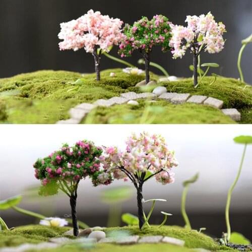 1 Pcs Plastic Mini Sakura Simulation Trees Plant Miniatures Garden Microlandscape Setting Figurines Fairy Garden Supplies