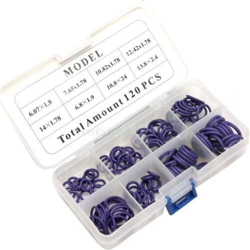 120Pcs HNBR Car Van Air Conditioning Rubber Washer O Ring Seal Assortment Set